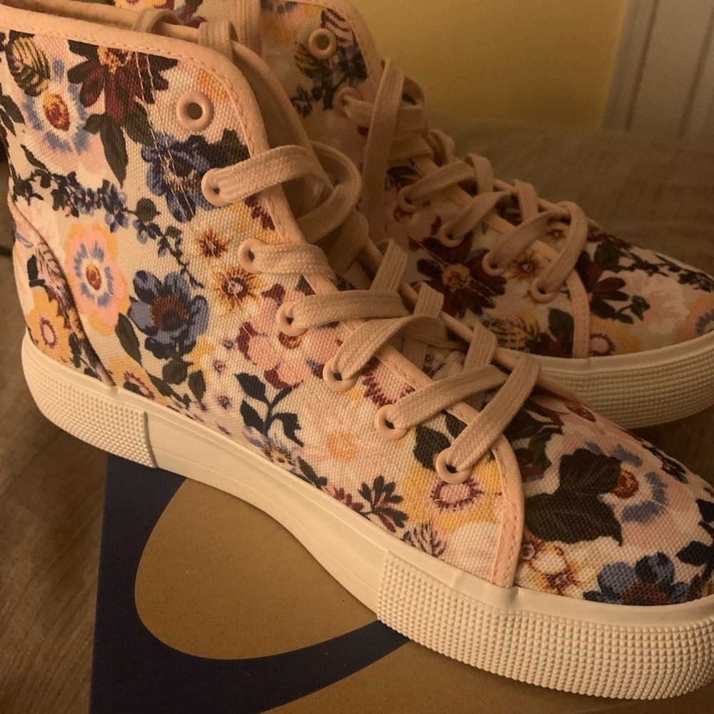 Light Pink High Tops w/ Multicolored Floral Pattern